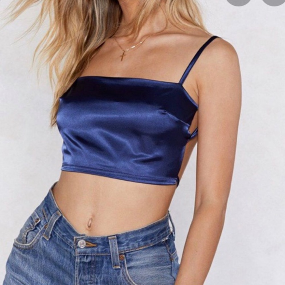 nasty gal “back at it” satin tie top